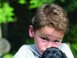 child holding puppy