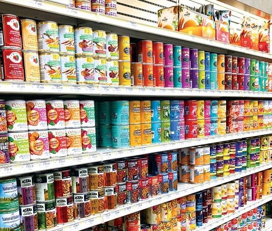 canned dog food shelf