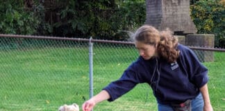 Whole dog journal editor Kate O'connor with her dogs.